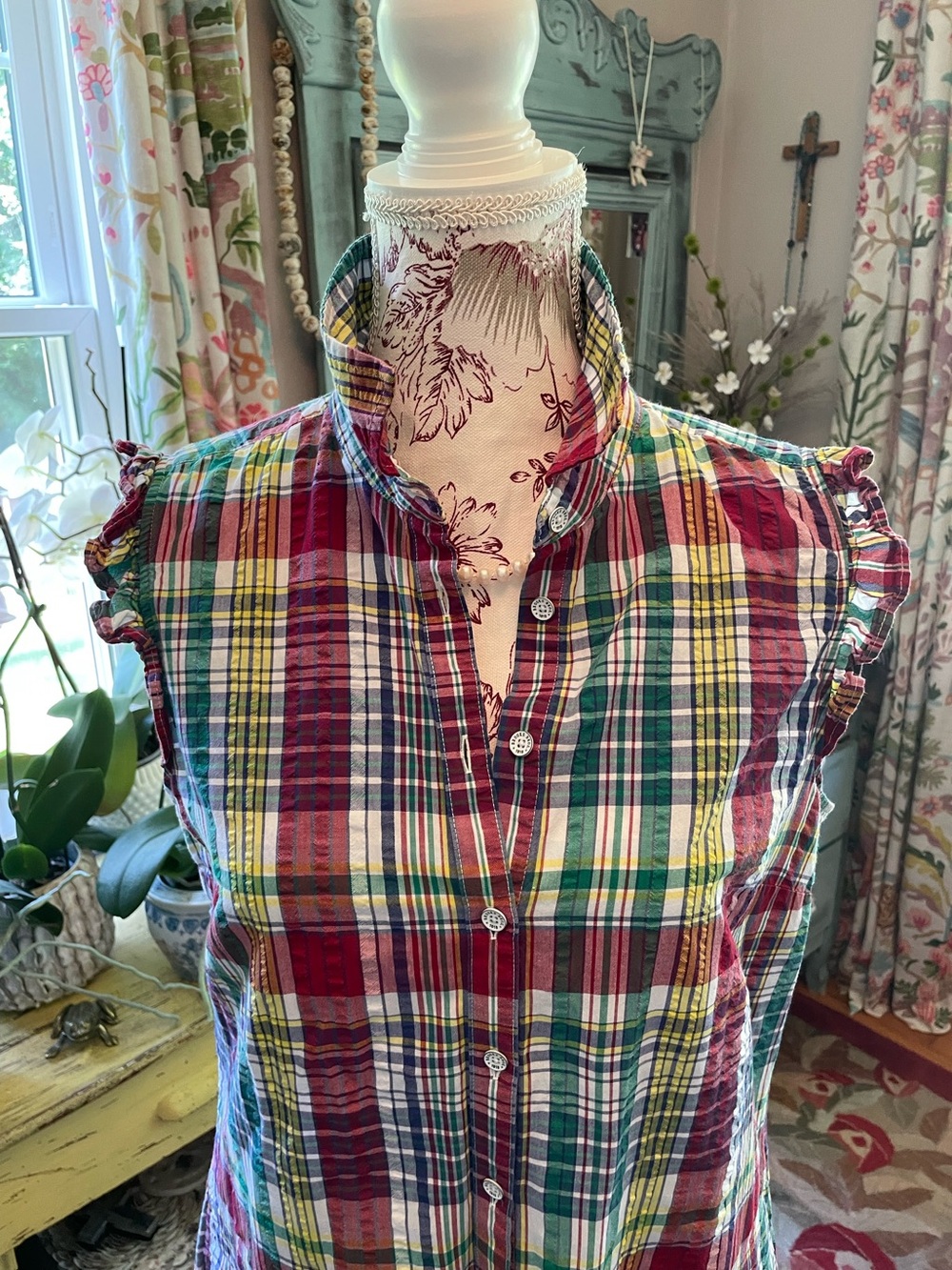 Brooks Brothers Sleeveless Multicolor Madras Plaid Button-Front dress 10 - Picture 2 of 6